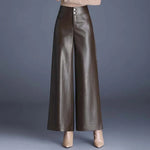 High Waist Thick Loose Big Leg Straight All-matching Wide Leg Leather trouser Pants For Women