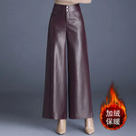 High Waist Thick Loose Big Leg Straight All-matching Wide Leg Leather trouser Pants For Women