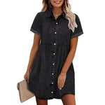 European And American Washed Denim Lapel Ruffled Denim Dress Jeans Flared dress Casual Denim mini dress