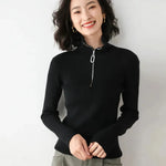 Mujeres Autumn Winter Slim Fit High Neck Half Zip Sweater Top