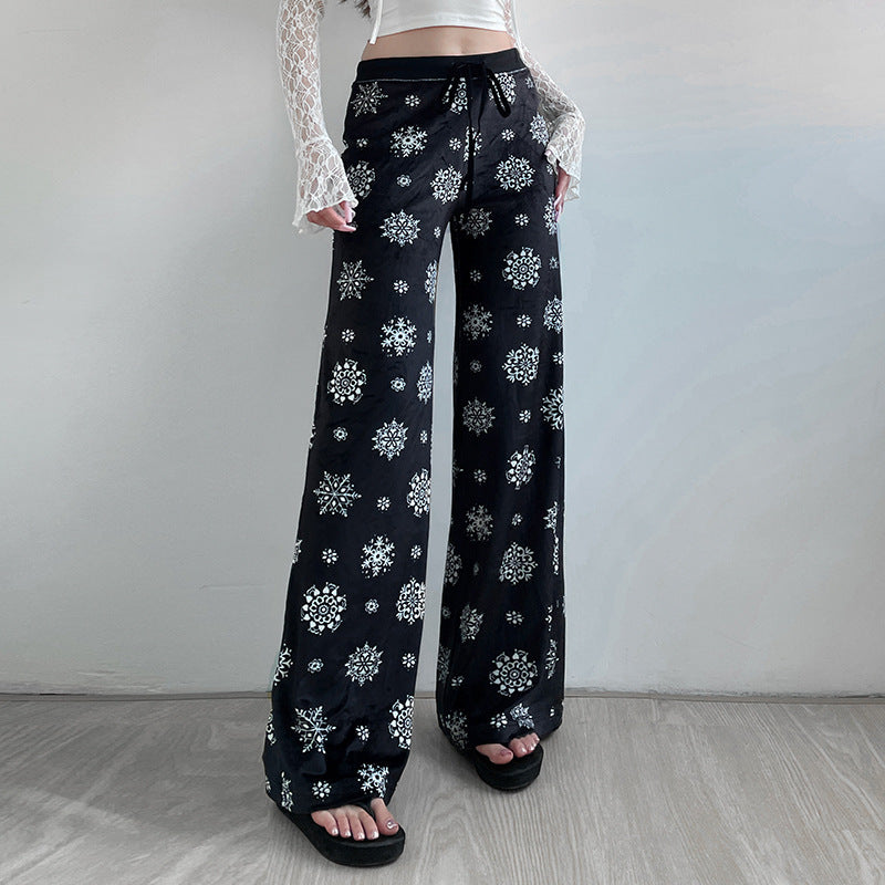 Snowflake Casual Pants For Women Autumn And Winter New Contrast Color