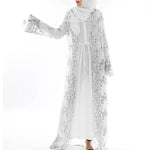 Bordado de lentejuelas de gasa blanca Dubai Abaya Kimono Medio Oriente Musulmán Musulmán