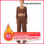 Women Fashion Casual Matching 2pcs set Long Sleeve Crop top and Pant set