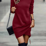 Long Sleeve Dress Solid Color High Neck Cross Short Cashmere Dress for Women