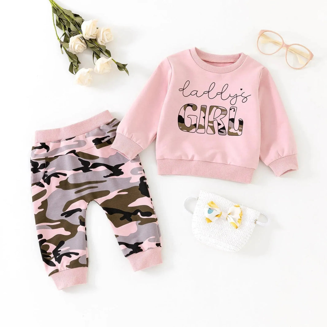 Dos piezas para niñas Sweater de manga larga Traje de camuflaje de camuflaje para niñas