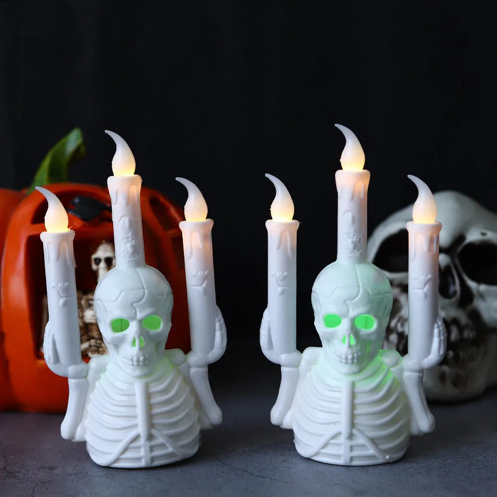 Halloween Skull Candlestick Lamp LED Electronic Candle Light Flameless Candle Decors