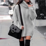 Autumn Winter Solid Cashmere oversized Knitted Mini Turtleneck Sweater Dress