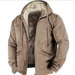 Winter Thick Fleece-lined Cotton-padded Coat Drawstring Jacket Cardigan for Men