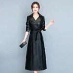 Slim fit Long Sleeve Leather Blazer Dress formal Winter dress