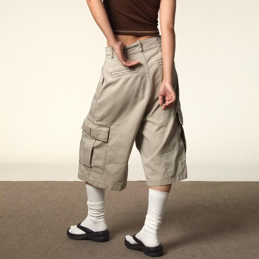 All-matching Loose Straight Cargo Cropped Baggy Pants Casual Trendy