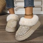 Fashion Sequined Autumn and Winter Fleece Lined Plush indoor outdoor slippers