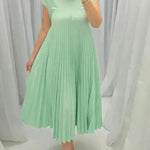 Short Sleeve Pleated Long Maxi  Dress Summer Round Neck Swing Dress Women's Clothing