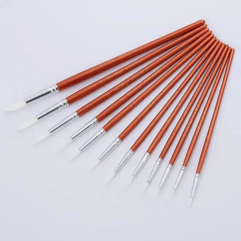 12Pcs Lot Round Shape Nylon Hair Wooden Handle Paint Brush Set Tool For Art School Watercolor Acrylic Painting - EX-STOCK CANADA