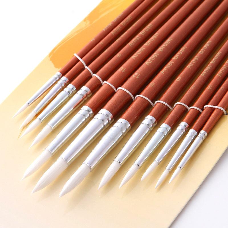 12Pcs Lot Round Shape Nylon Hair Wooden Handle Paint Brush Set Tool For Art School Watercolor Acrylic Painting - EX-STOCK CANADA