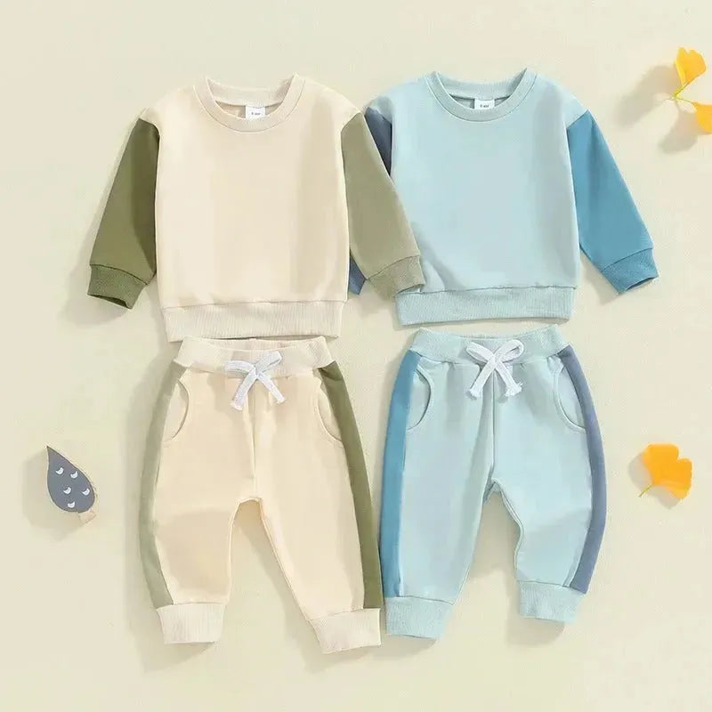 Two piece for boys Color Matching Long-sleeve Sweater Set