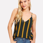 SHEIN Double V Neck Striped Cami Top Spaghetti Strap Casual Women Sexy Striped Top Summer Multicolor Backless Camisole Tops