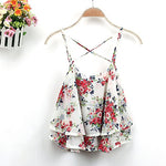 Blusa Hot 4Colors Women Summer Strap Floral Print Chiffon Blouse Sexy Tops Retro Floral Cross-Shoulder Shirts Sleeveless T