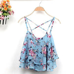 Blusa Hot 4Colors Women Summer Strap Floral Print Chiffon Blouse Sexy Tops Retro Floral Cross-Shoulder Shirts Sleeveless T