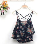 Blusa Hot 4Colors Women Summer Strap Floral Print Chiffon Blouse Sexy Tops Retro Floral Cross-Shoulder Shirts Sleeveless T