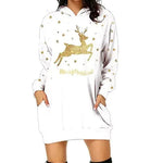 Christmas hot sale printed mid-length pocket hooded long-sleeved sweater