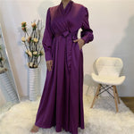 Elegant V-Neck Plain color Dubai Abaya  Turkey Satin Abaya for Muslim Women Middle East dress for Women