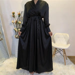 Elegant V-Neck Plain color Dubai Abaya  Turkey Satin Abaya for Muslim Women Middle East dress for Women