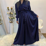 Elegant V-Neck Plain color Dubai Abaya  Turkey Satin Abaya for Muslim Women Middle East dress for Women