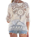 Jastie Bohemian Hollow Out Beach Cover Up Blouse Beach Shirt Women Crochet Lace Top Blusas mujer de moda Summer Tops