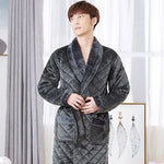 Winter Pajamas Men'S Winter Thickened Long Pajamas Plus Velvet Winter Sleepwear