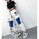 High Waist Letter Spliced Summer Street Cargo Pants Women