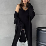 2pcs Knitted Suit Fashion Slim Sleeveless Long Dress And Casual Loose Cardigan Spring Fall Women's Clothing