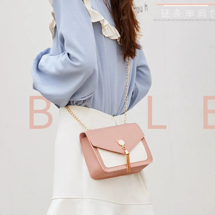 Small Messenger Bag New Sweet And Cute Cat Tassel Decoration Chain One Shoulder Small Square Bag Casual Messenger Bag