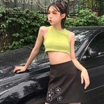 Summer New Korean Version Of The Wild Tooling Halter Vest Tops Women Flowers Embroidery A Word Skirt