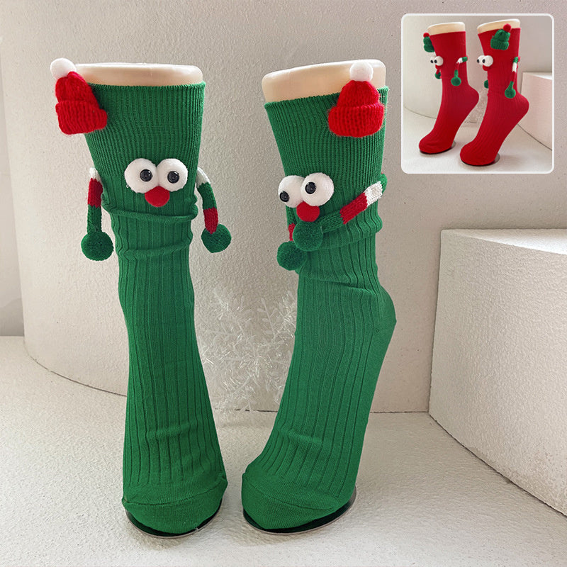 Cute Cartoon Christmas Socks Solid Cotton Middle-tube Stockings For Adults And Children