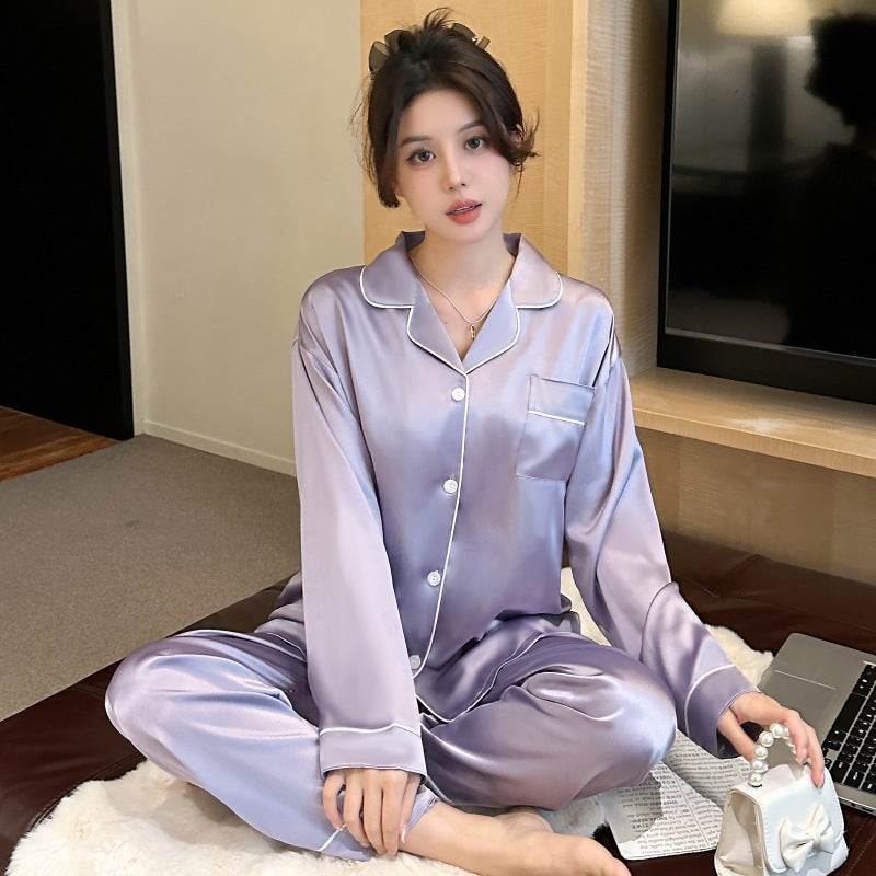 2pcs Long sleeve Silk Pajamas for women