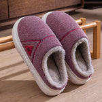 Solid Striped Home Slippers Winter Warm Fleece Shoes Men Indoor Bedroom Floor Plush Slippers For Women Couple