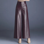 High Waist Thick Loose Big Leg Straight All-matching Wide Leg Leather trouser Pants For Women