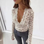 Flowers Lace Long Sleeve Top Y2K Fashion Slim Bottoming Crop Top for Women Casual Lace Top for Women