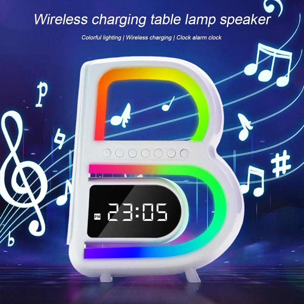 2024 New B-Shaped Portable Bluetooth Speaker Multifunctional Smart Music Rhythm LED Lighting Phone Wireless Charger TF Card AUX Input Standard Mode - EX-STOCK CANADA