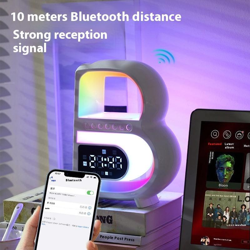 2024 New B-Shaped Portable Bluetooth Speaker Multifunctional Smart Music Rhythm LED Lighting Phone Wireless Charger TF Card AUX Input Standard Mode - EX-STOCK CANADA