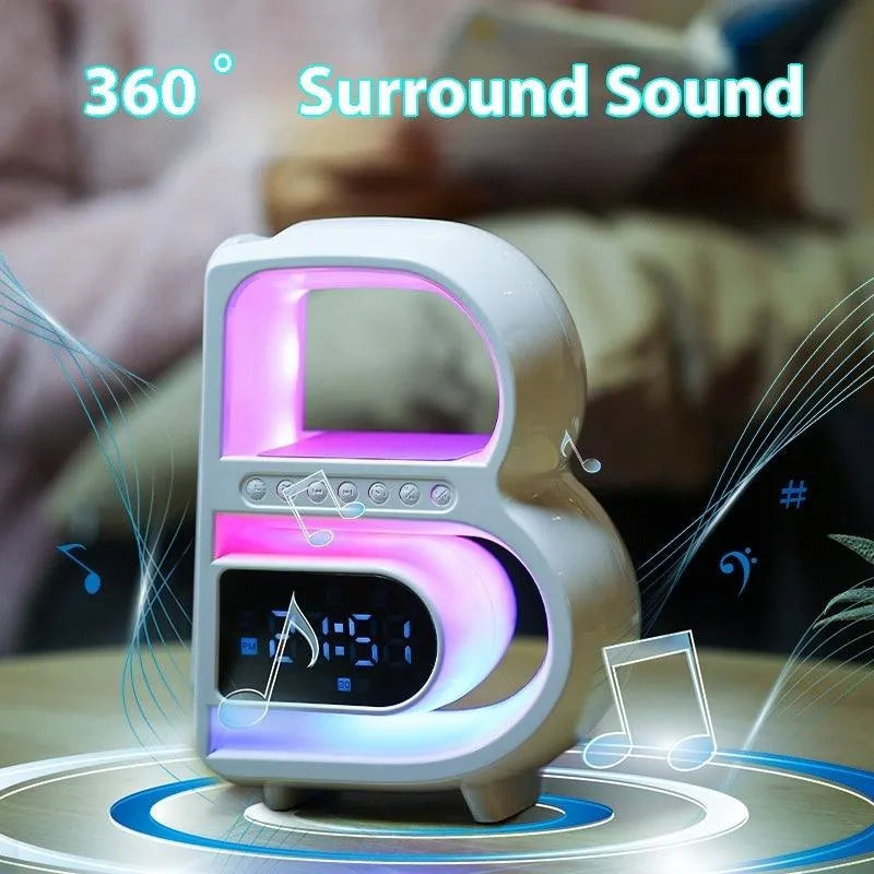 2024 New B-Shaped Portable Bluetooth Speaker Multifunctional Smart Music Rhythm LED Lighting Phone Wireless Charger TF Card AUX Input Standard Mode - EX-STOCK CANADA