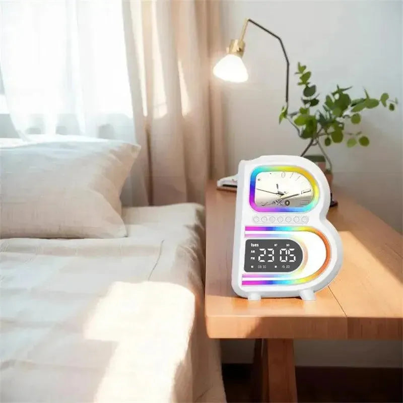 2024 New B-Shaped Portable Bluetooth Speaker Multifunctional Smart Music Rhythm LED Lighting Phone Wireless Charger TF Card AUX Input Standard Mode - EX-STOCK CANADA