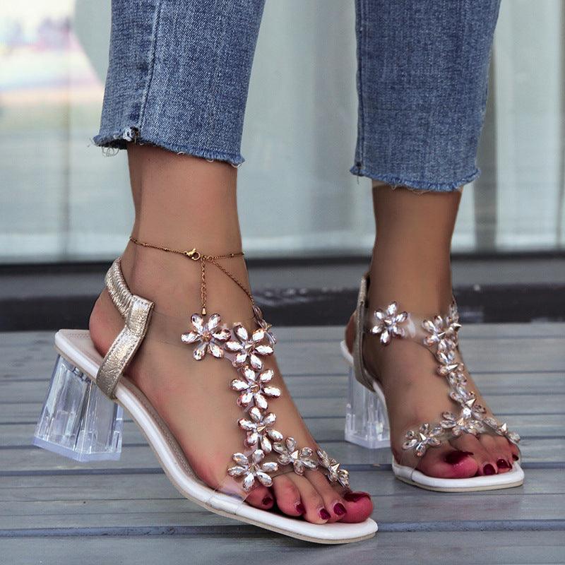 2024 Summer Fashion Flowers Sandals With Transparent High Square Heels Square Toe Shoes For Women - EX-STOCK CANADA