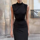 2024 Summer Fashion Round Neck Sleeveless Split Women's Black Dress - EX-STOCK CANADA