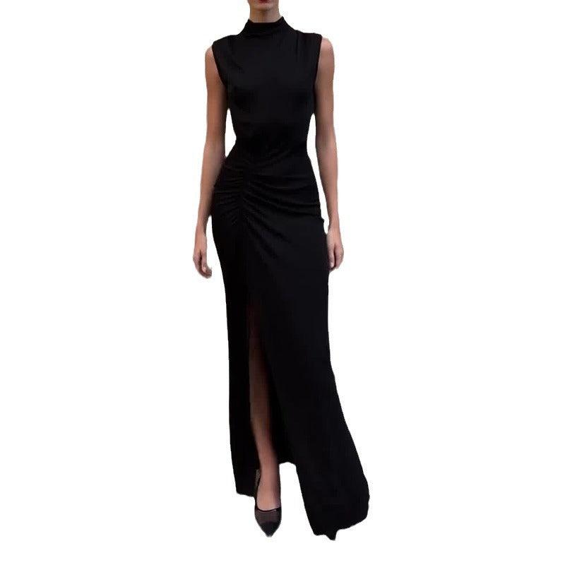 2024 Summer Fashion Round Neck Sleeveless Split Women's Black Dress - EX-STOCK CANADA