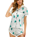 2024 Summer Satin Women Pajamas Print V-Neck Stretch Lingerie Sleepwear Casual Shorts Set Loungewear - EX-STOCK CANADA