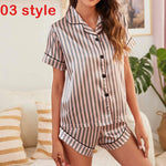 2024 Summer Satin Women Pajamas Print V-Neck Stretch Lingerie Sleepwear Casual Shorts Set Loungewear - EX-STOCK CANADA