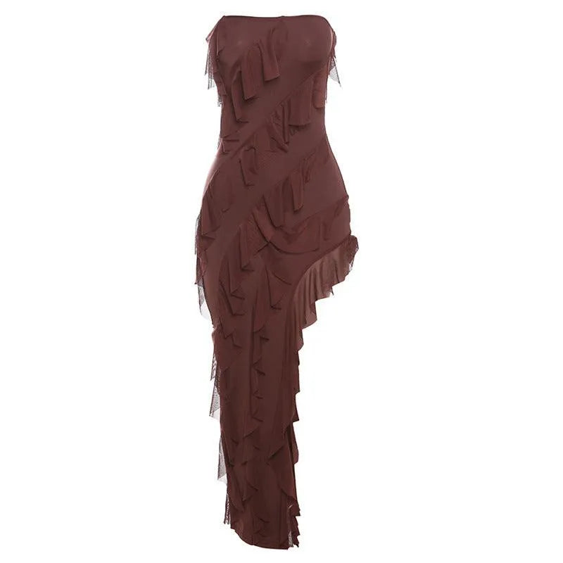 2024 Summer Trend Skinny Women's Fashion Tube Top Backless Split Tassel Dress Birthday Party Clubwear - EX-STOCK CANADA