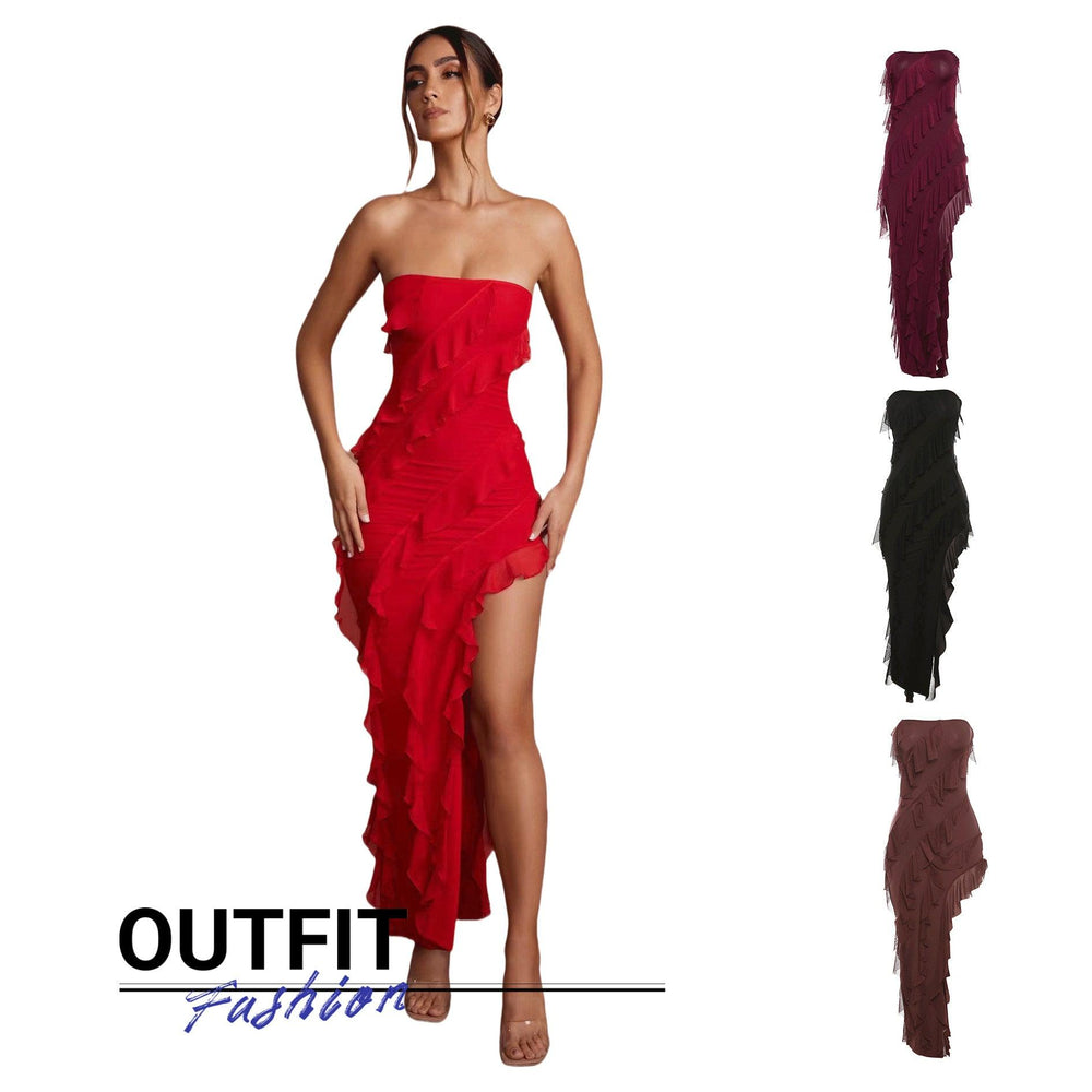 2024 Summer Trend Skinny Women's Fashion Tube Top Backless Split Tassel Dress Birthday Party Clubwear - EX-STOCK CANADA