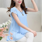 New Summer Women Blouse Loose Shirt O-Neck Chiffon Blouse Female Short Sleeve Blouse Plus Size 5XL Shirts Tops